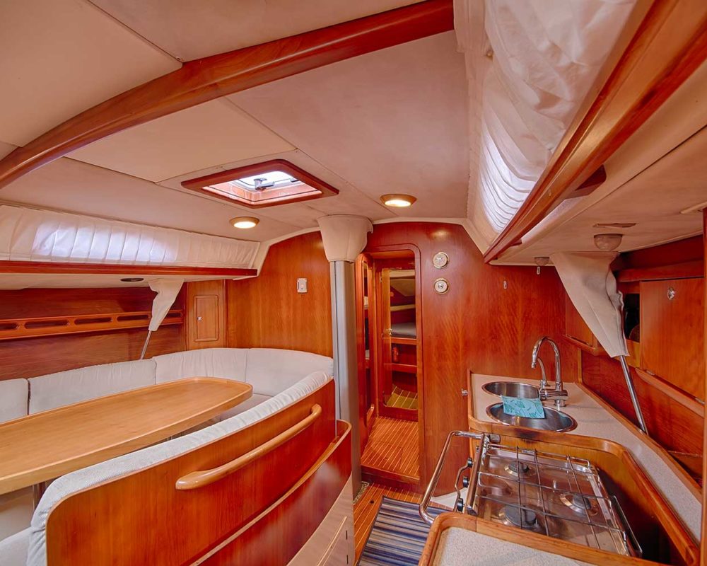 kitchen and sitting area in yacht