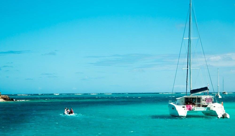 yacht near island